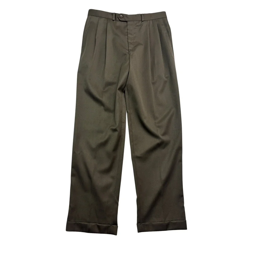 vtg 90s Polo Ralph Lauren 34x32 Olive Green Pants Trousers High Waisted Pleated